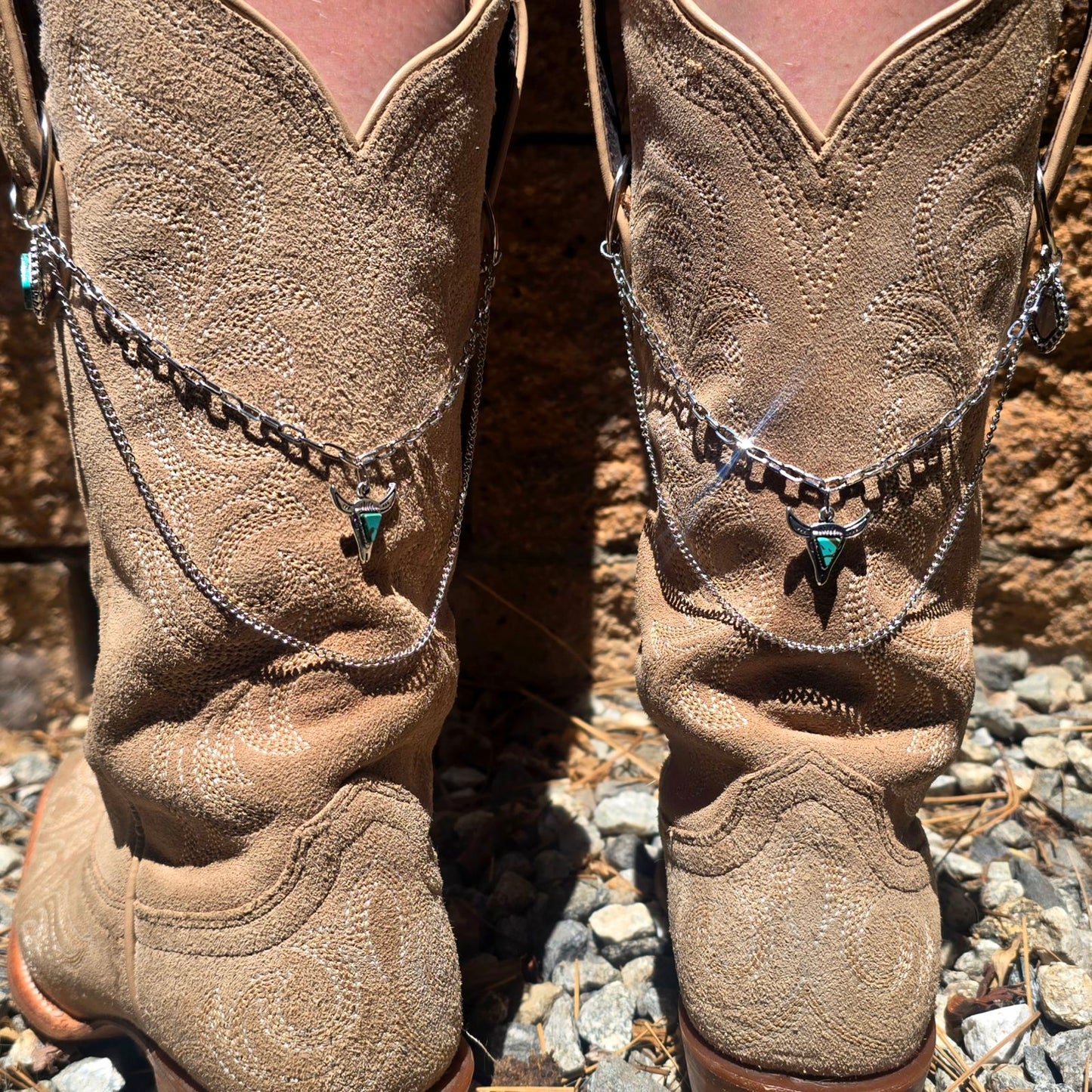 Western Boot Chain Charms - Silver Chain Cowboy Shoe Wrap