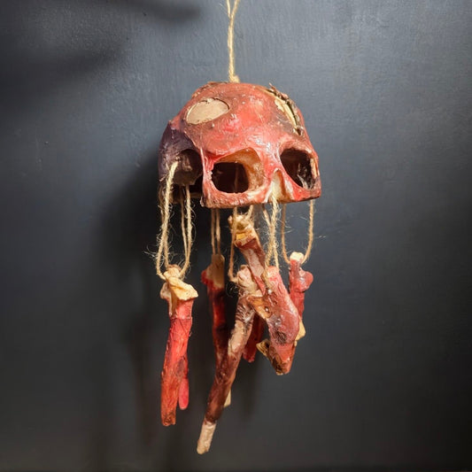 Rotting Skull Wind Chime – Vegan Rotting Flesh Hanging Bone Decor
