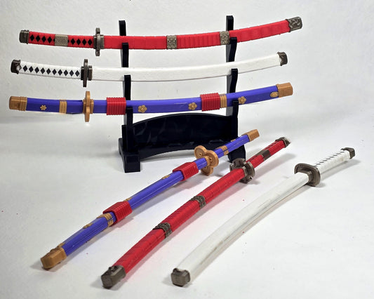 Three-Blade Katana Set | Mini & Large Sizes | Anime-Inspired Display Swords with Optional Stand
