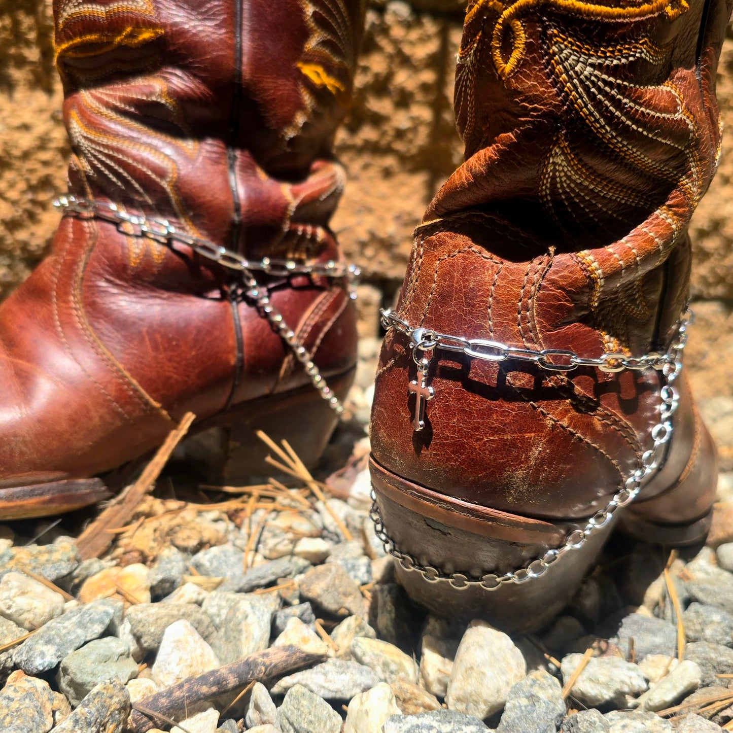 Cross Boot Chain Charms - Silver Chain Cowboy Shoe Wrap