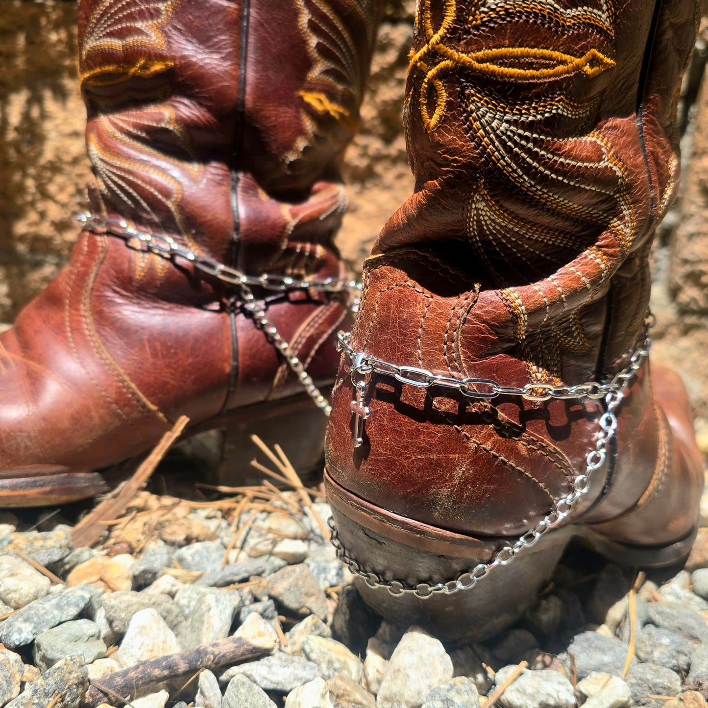 Cross Boot Chain Charms - Silver Chain Cowboy Shoe Wrap
