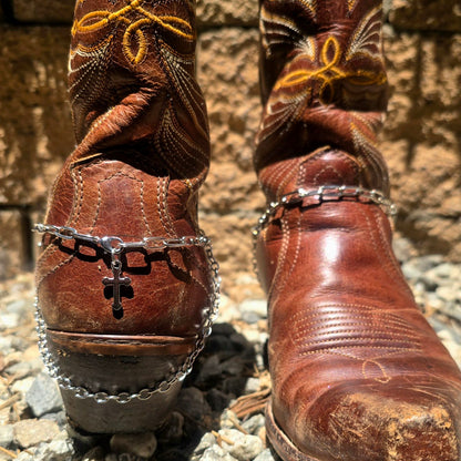 Cross Boot Chain Charms - Silver Chain Cowboy Shoe Wrap
