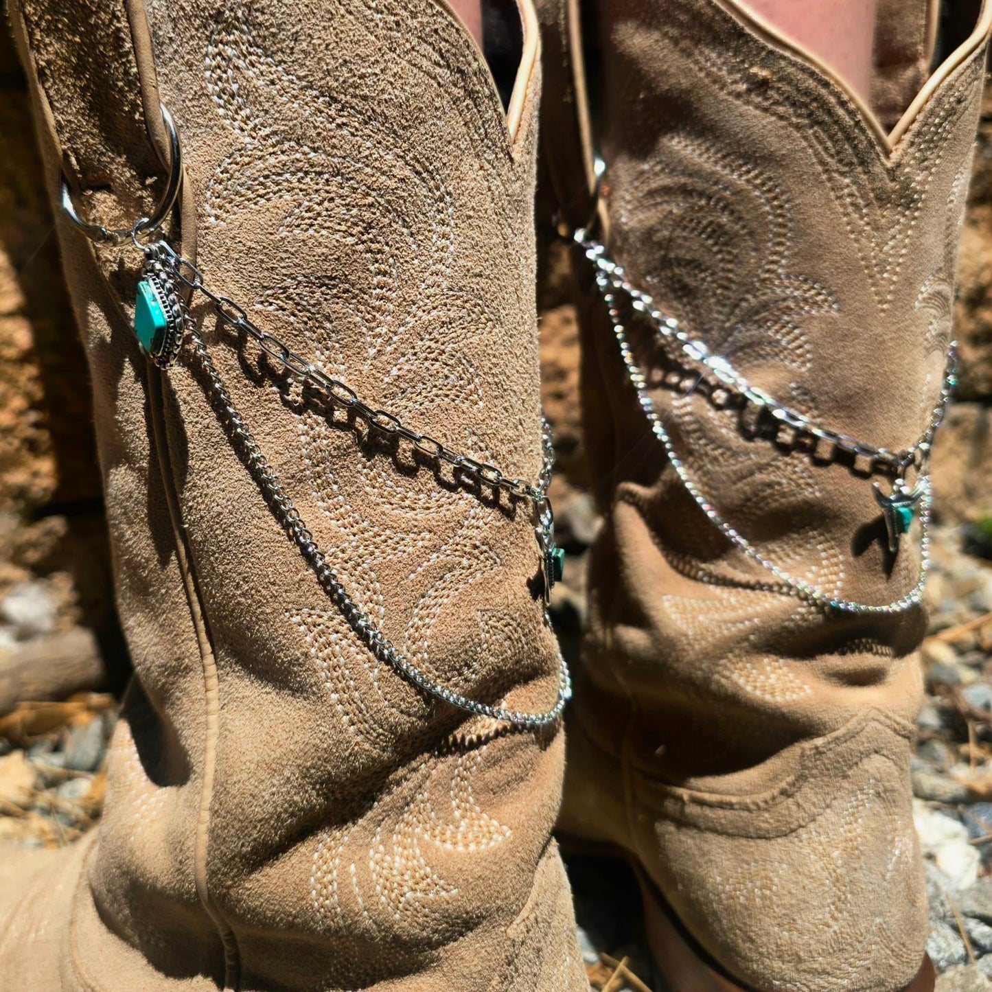 Western Boot Chain Charms - Silver Chain Cowboy Shoe Wrap