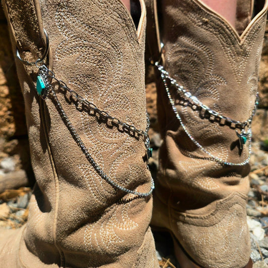 Western Boot Chain Charms - Silver Chain Cowboy Shoe Wrap