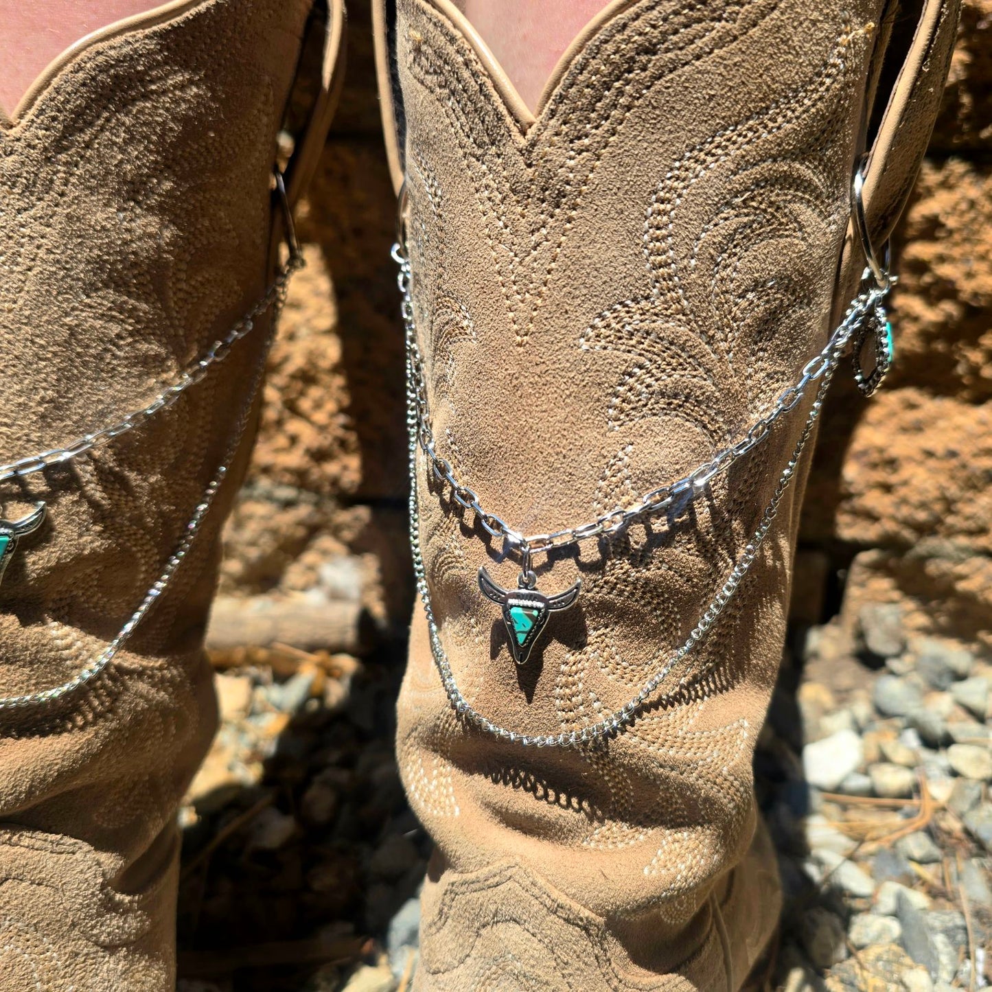 Western Boot Chain Charms - Silver Chain Cowboy Shoe Wrap