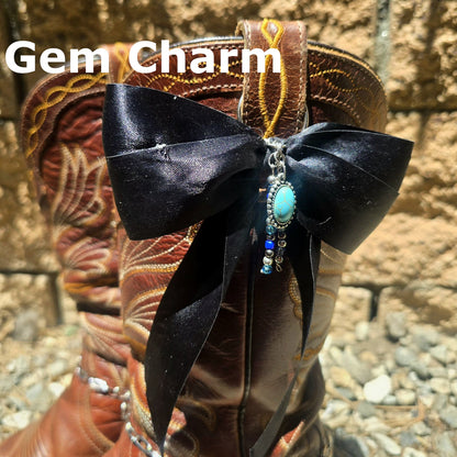 Black Cowboy Boot Bows with Western Turquoise Charms
