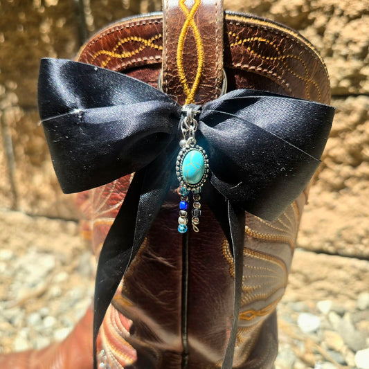 Black Cowboy Boot Bows with Western Turquoise Charms