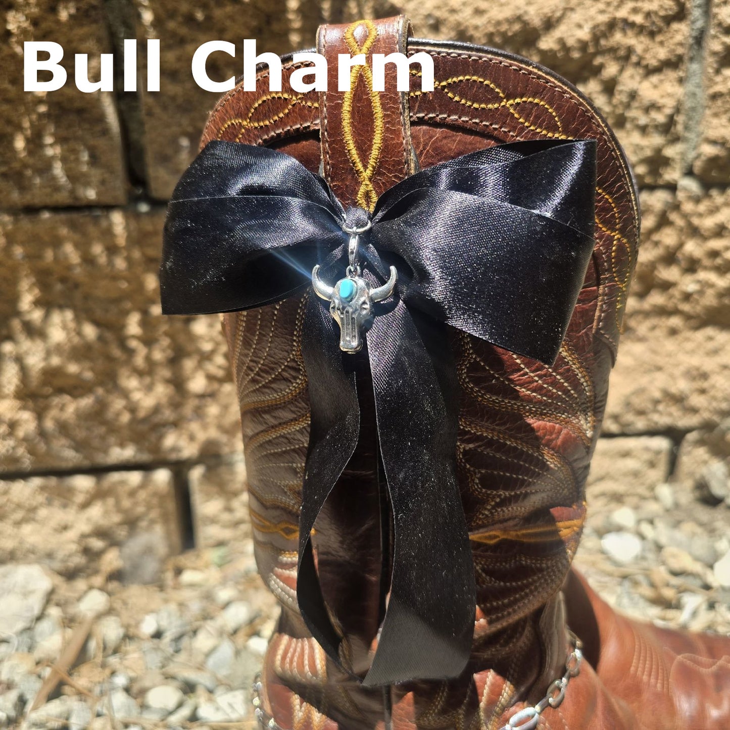 Black Cowboy Boot Bows with Western Turquoise Charms