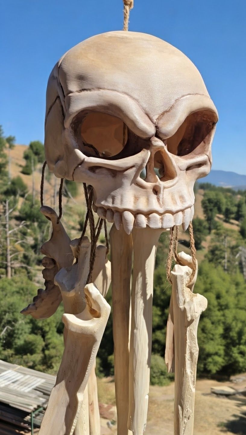 Fanged Skull Wind Chime – Vegan Hanging Bone Decor