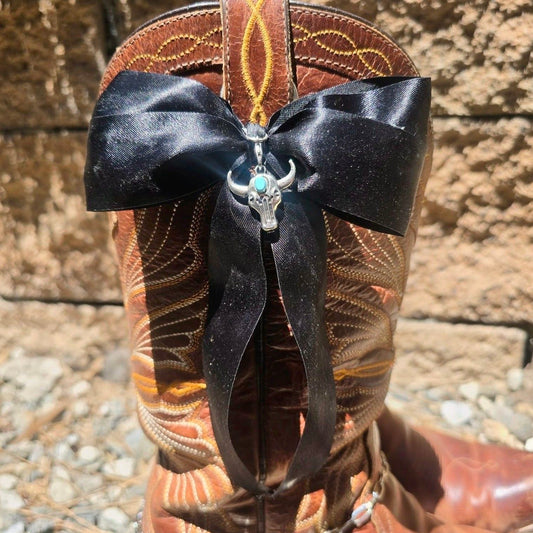 Black Cowboy Boot Bows with Western Turquoise Charms