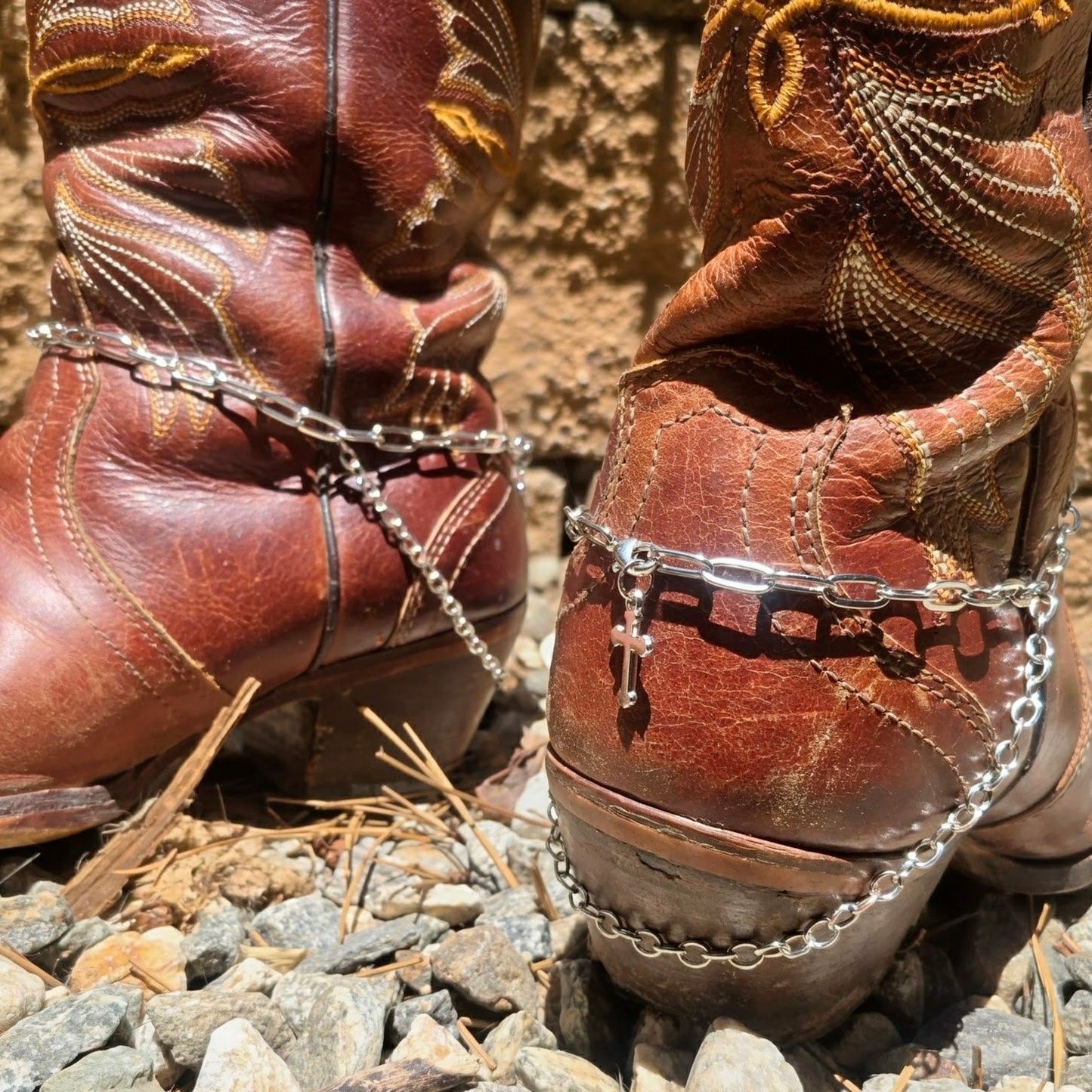 Cross Boot Chain Charms - Silver Chain Cowboy Shoe Wrap