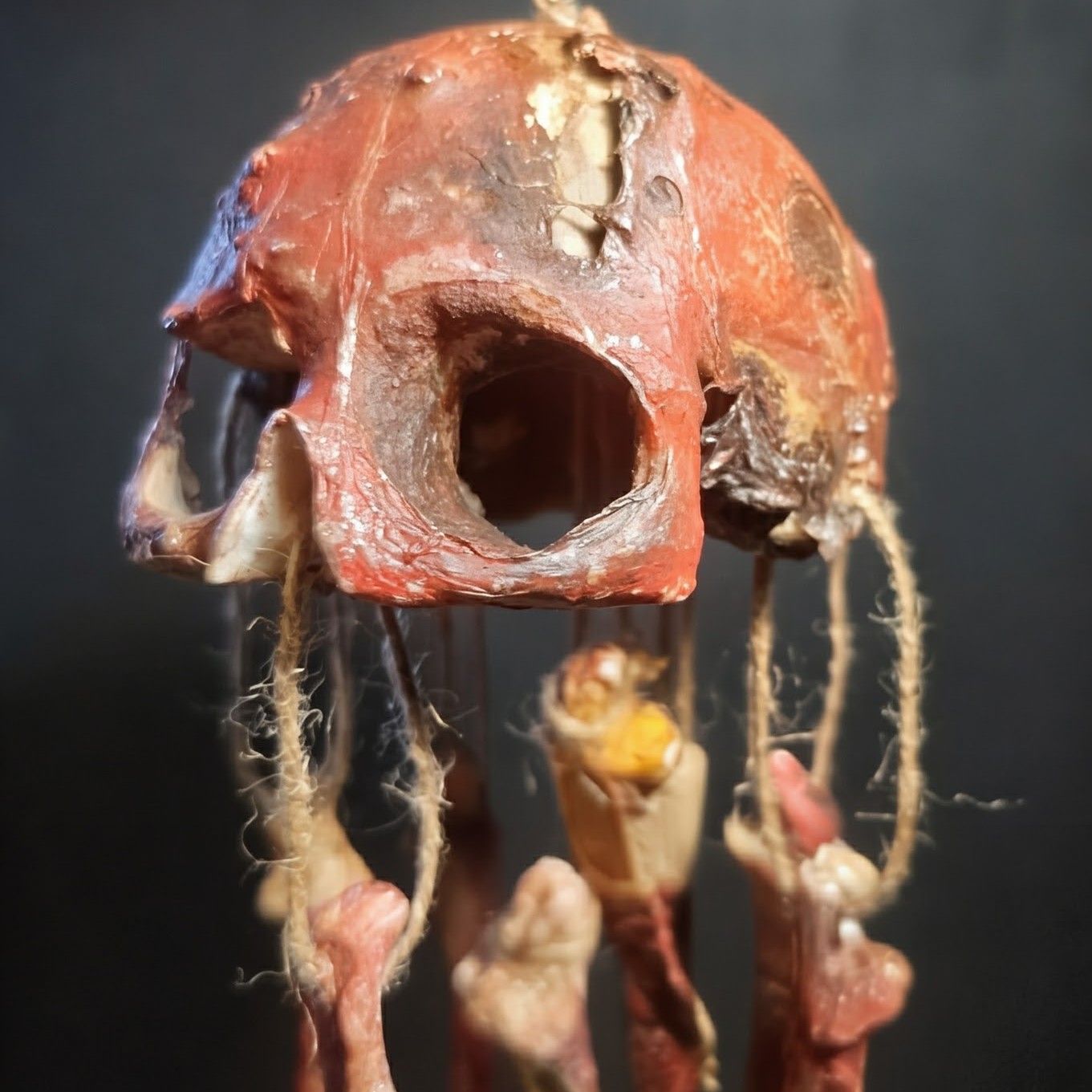 Rotting Skull Wind Chime – Vegan Rotting Flesh Hanging Bone Decor