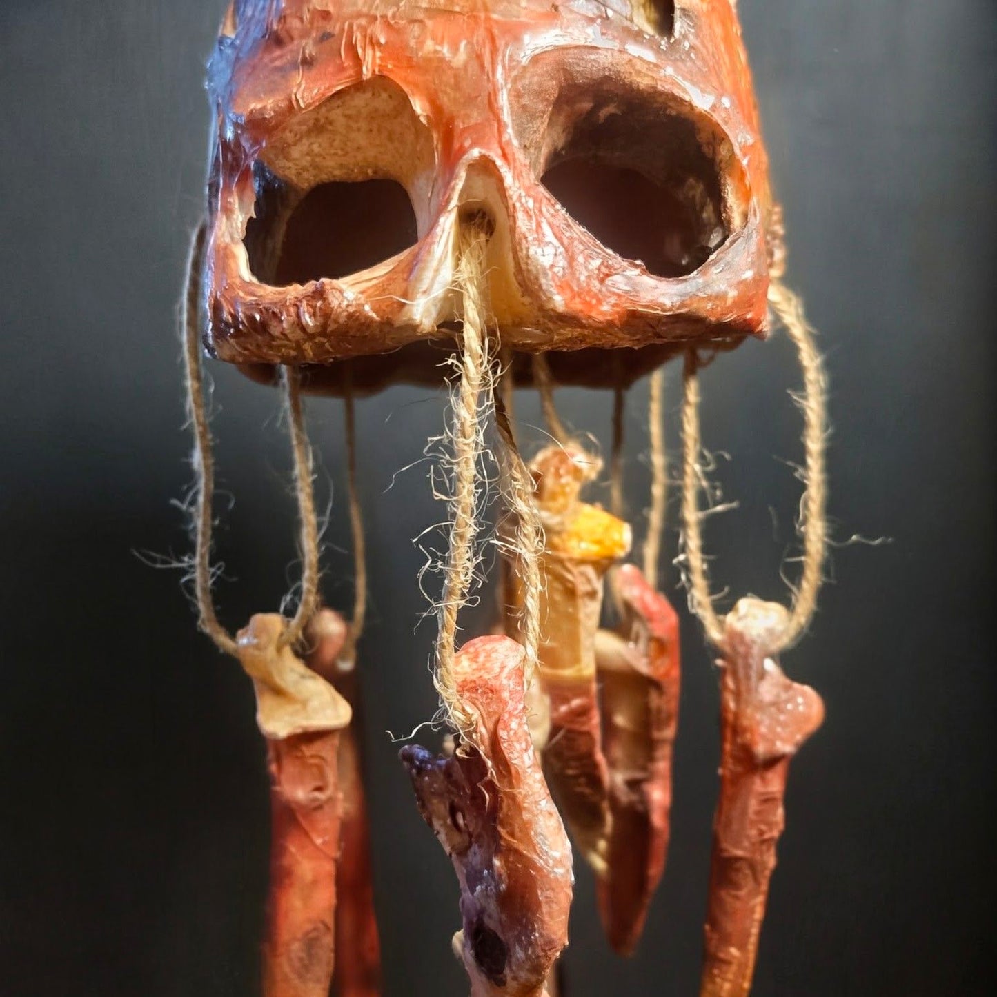 Rotting Skull Wind Chime – Vegan Rotting Flesh Hanging Bone Decor