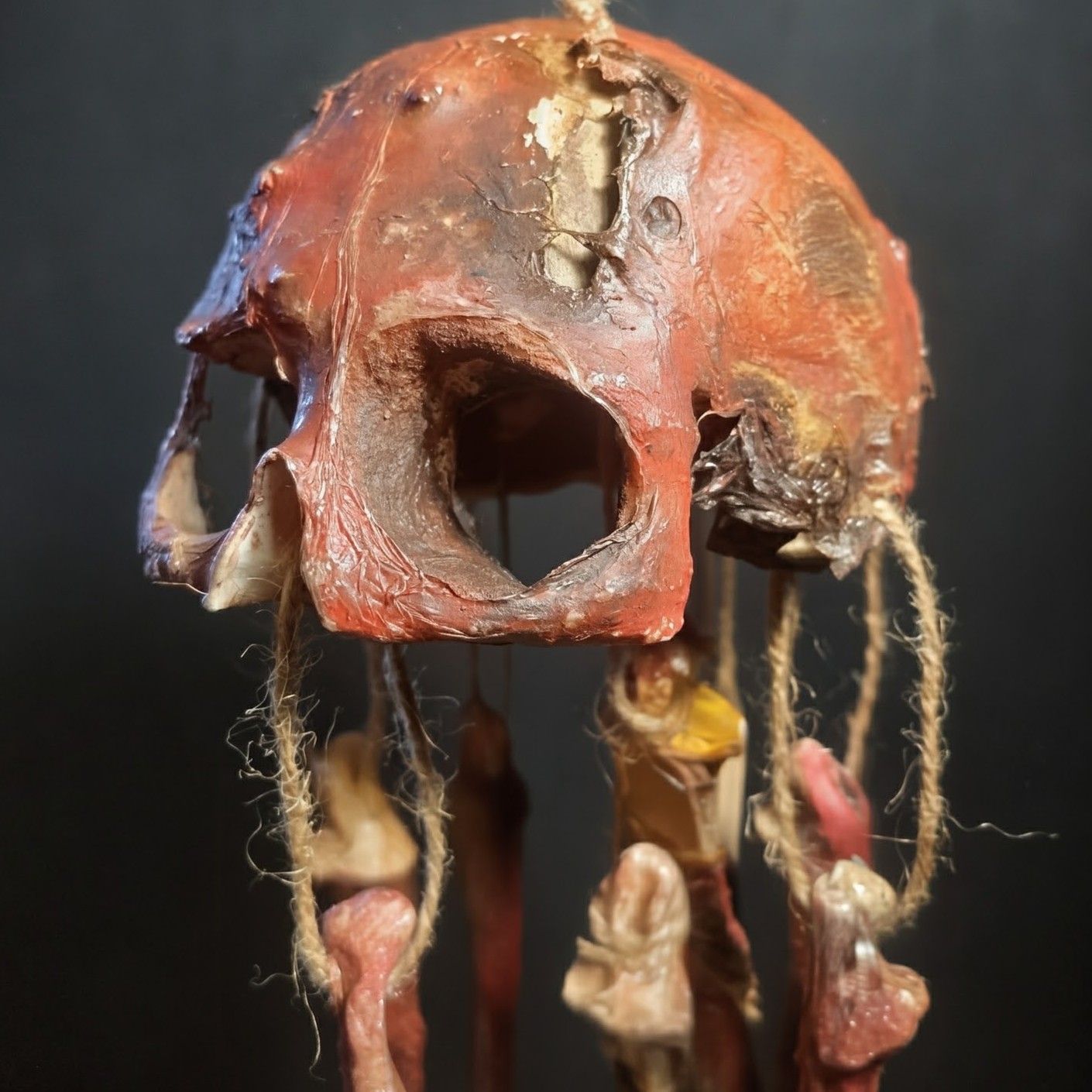 Rotting Skull Wind Chime – Vegan Rotting Flesh Hanging Bone Decor