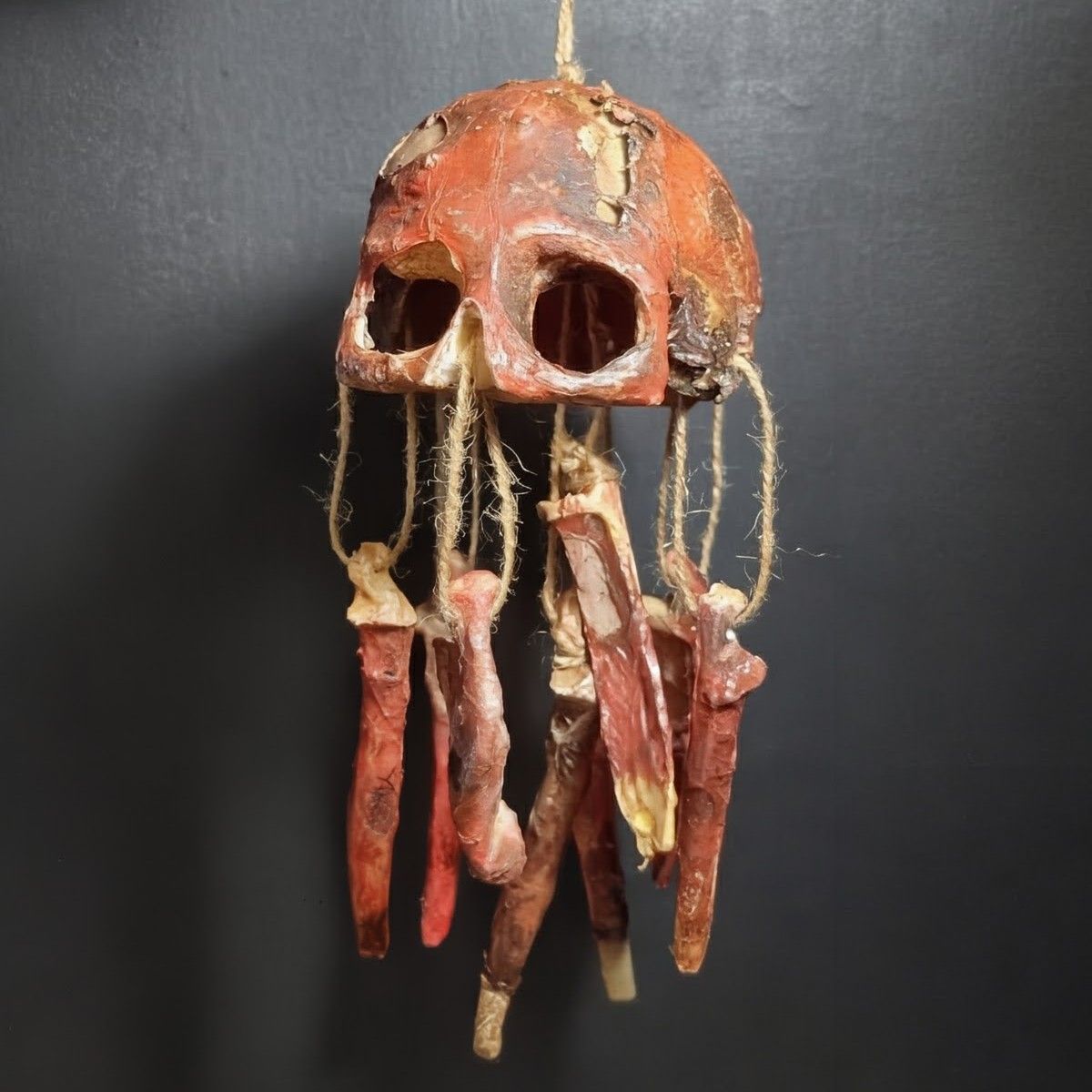 Rotting Skull Wind Chime – Vegan Rotting Flesh Hanging Bone Decor