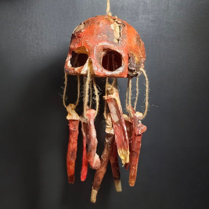 Rotting Skull Wind Chime – Vegan Rotting Flesh Hanging Bone Decor