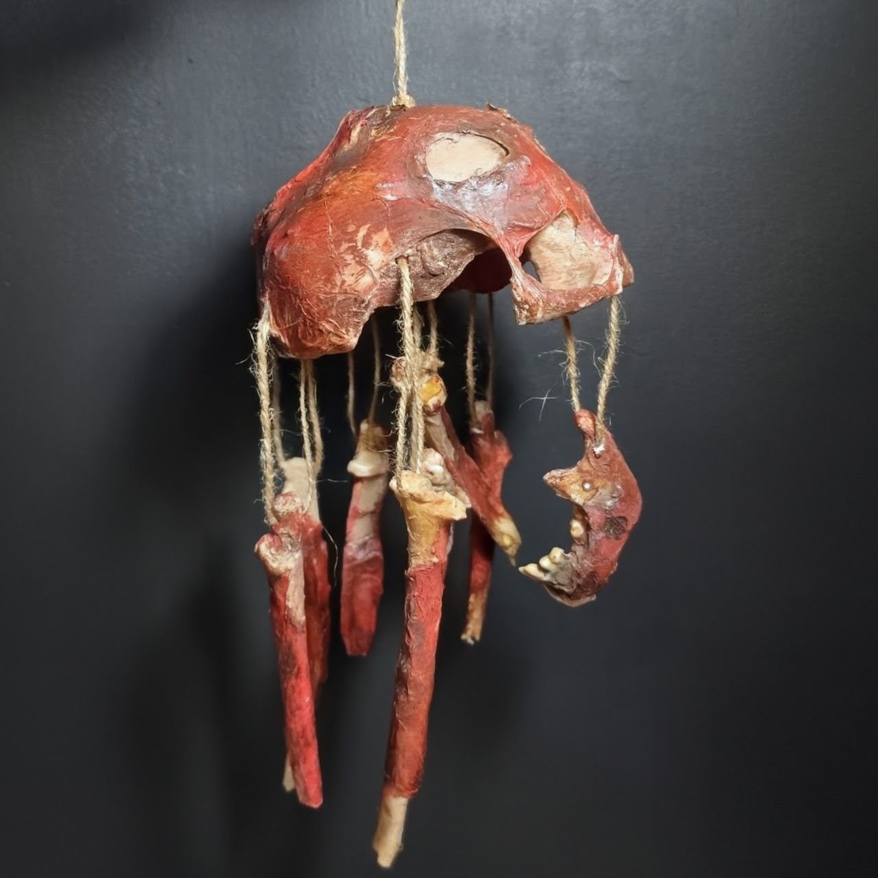 Rotting Skull Wind Chime – Vegan Rotting Flesh Hanging Bone Decor