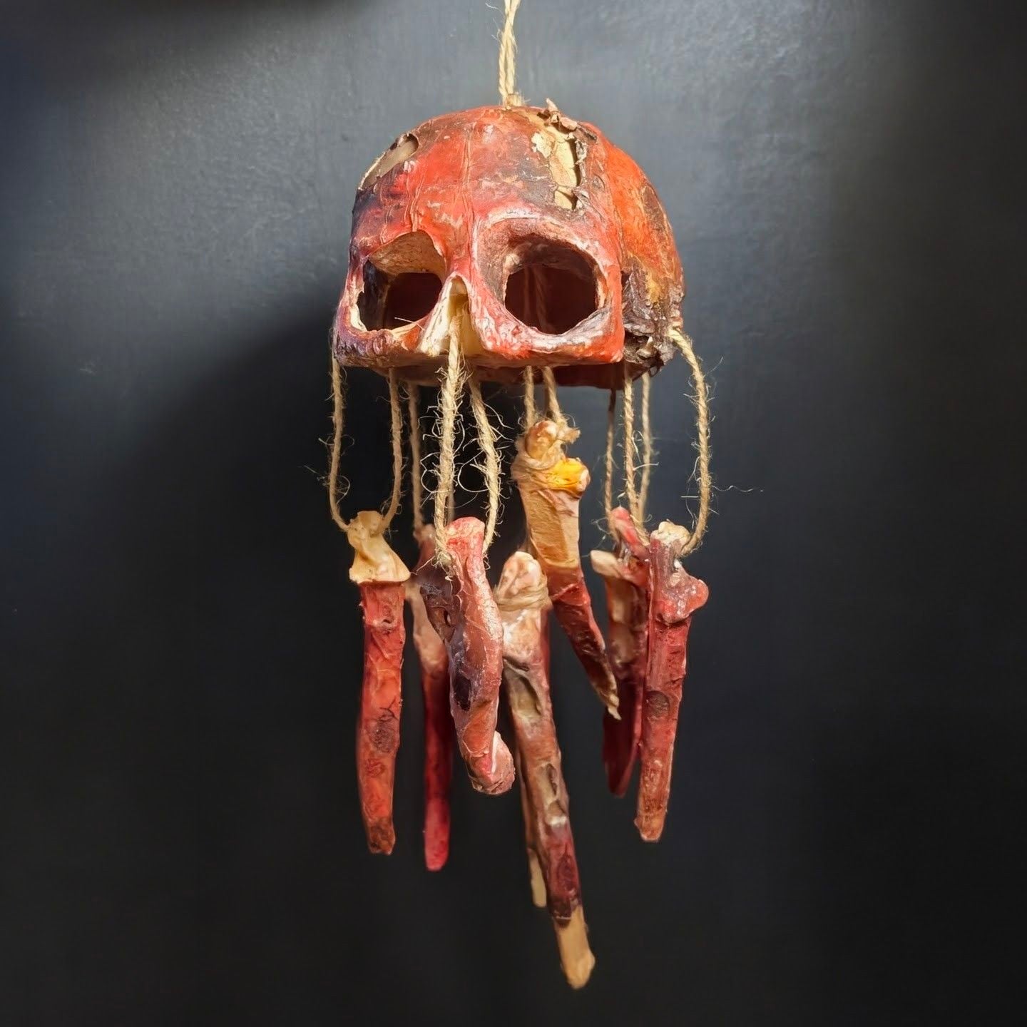Rotting Skull Wind Chime – Vegan Rotting Flesh Hanging Bone Decor