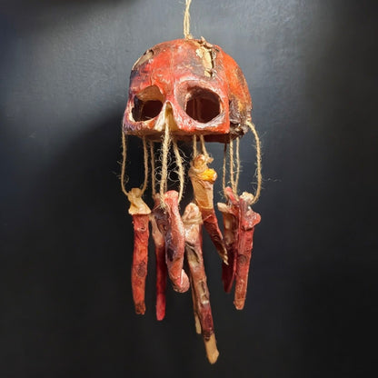 Rotting Skull Wind Chime – Vegan Rotting Flesh Hanging Bone Decor