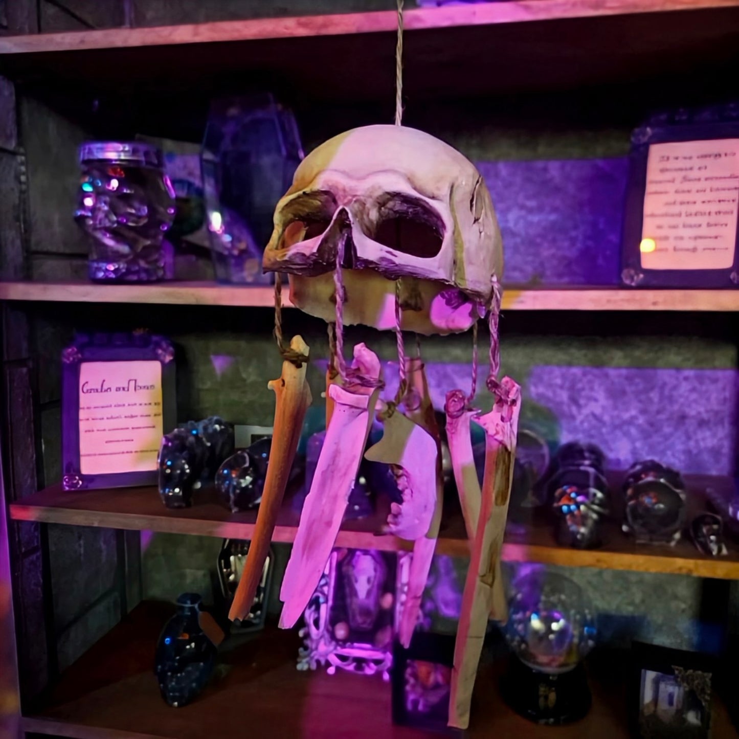 Gothic Skull Wind Chime – 3D Printed Hanging Bone Decor