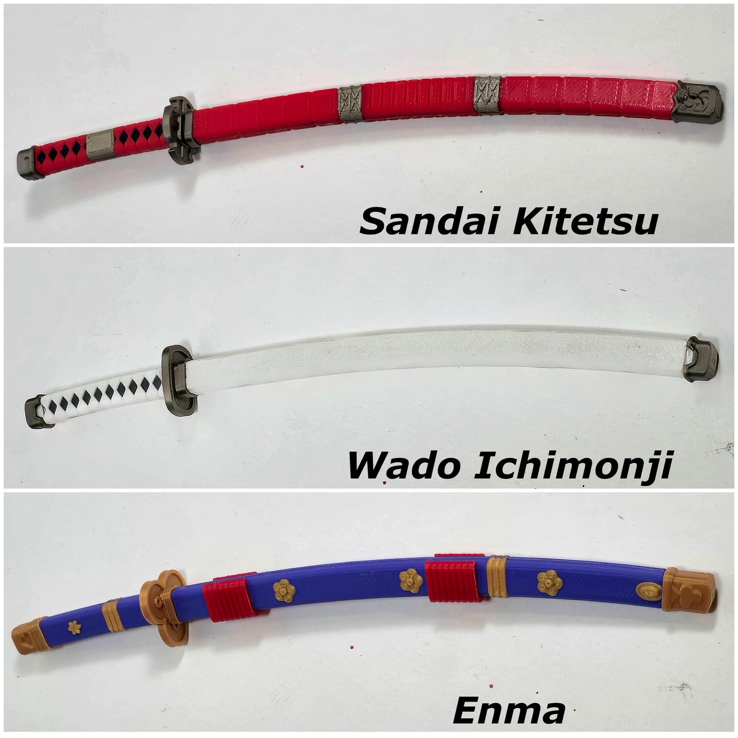 Three-Blade Katana Set | Mini & Large Sizes | Anime-Inspired Display Swords with Optional Stand