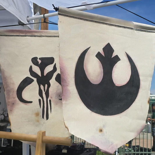 Space Canvas Banner | Handpainted Canvas Wall Art | Space Saga-Inspired Symbols